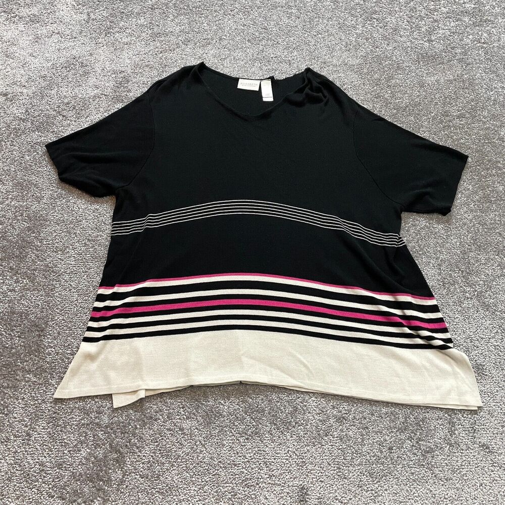 Elisabeth Liz Claiborne Sweater Womens 2X Black Striped Pullover Short Sleeve